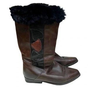 🌹Vintage leather boots with rabbit fur Size 7.5
